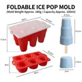 Foldable 6-cell silicone popsicle mold with detailed dimensions and capacity information - Round Style (J-287) / Red