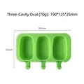 Green 3-cavity oval silicone popsicle mold for homemade ice cream bars DIY maker - Triple Oval (J-120) / Mold With Lid / Random Color