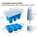 Blue 6-cavity folding silicone popsicle mold with 100ml capacity and size guide info - Round Style (J-287) / Blue
