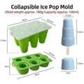 6-cavity green foldable silicone popsicle mold with detailed dimensions for ice cream - Round Style (J-287) / Green