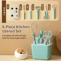 Juego completo de 6 piezas de utensilios de cocina verde menta con batidor y base de soporte - Juego de Cocina de 6 Piezas / Azul