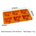 Orange 6-cavity bear shaped silicone baking mold, size 270x160x30mm, weight 117g - Bear Donut Style (J-254) / Orange
