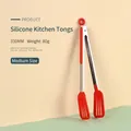 Red silicone and stainless steel food tongs for BBQ and steak grilling, medium size. - Medium (330mm)