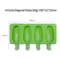 Green 4-cavity silicone popsicle mold with diagonal pattern and size measurements - 4-Cavity Twill Shape (J-123) / J-123 (Mold With Lid) / Random Color