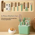 Juego de 6 utensilios de cocina verde menta con batidor, pelador, tijeras y base - Juego de Cocina de 6 Piezas / Verde