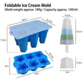 6-cavity blue foldable silicone popsicle mold with detailed dimensions and 100ml capacity - Star Style (J-290) / Blue