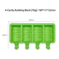 Green 4-cavity building block popsicle mold with dimensions 190x111x22mm. - 4-Cavity Building Block Style (J-124) / Mold With Lid / Random Color