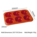 6-cavity orange silicone donut baking mold with precise size and weight dimensions - Round Donut Style (J-140) / Red