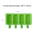 Green 4-cavity silicone ice cream popsicle mold with diamond texture 190x111x22mm - 4-Cavity Rhombus Style (J-125) / Mold With Lid / Random Color