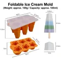 Foldable 6-grid orange silicone popsicle mold with dimensions and capacity details - Star Style (J-290) / Orange