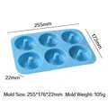 6-cavity blue silicone donut mold for DIY baking with dimensions and weight specs. - Round Donut Style (J-140) / Blue