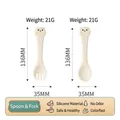 Cute cat design food-grade silicone baby spoon and fork set in soft cream color - Spoon and Fork Set / 21g (136mm) / Beige