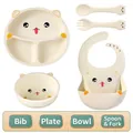Complete 5-piece cute cat themed baby silicone feeding set in elegant cream white finish - Four-Piece Set / Beige