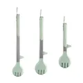 Set of three stainless steel food tongs with green silicone heads in different sizes - Round Head Style / 9 Inch