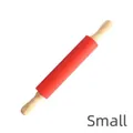 Professional small red silicone rolling pin with natural wooden handles for baking - Red - Small / Red