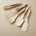 Professional 5-piece cream silicone kitchen utensil set with whisk, tongs and spatulas - Baking 5-Piece Utensils
