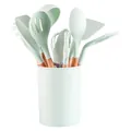 Set de 12 ustensiles de cuisine en silicone vert menthe avec manches en bois naturel - Vert Menthe Manche en Bois / Ensemble 12 Pièces (Avec Pot)