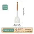 Large white food-grade silicone slotted turner spatula with ergonomic wooden handle, 37cm - New Kitchenware [Slotted Spatula]