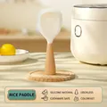 Standing silicone rice paddle with a natural wood handle for non-stick rice cookers - Standing Beech Wood Radial Style