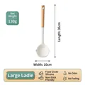 Large white silicone soup ladle with a natural wooden handle, measuring 36cm in length - New Kitchenware [Soup Ladle]