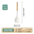 White food-grade silicone turner with wooden handle, 36cm length for non-stick pans - New Kitchenware [Solid Spoon]
