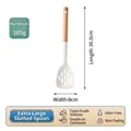 White silicone slotted turner with natural wooden handle, 36cm length and 8cm width - New Kitchenware [Slotted Turner]