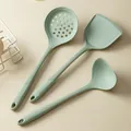 Mint green silicone kitchen utensils set including spatula, soup ladle and skimmer - Three-Piece Set / Mint Green