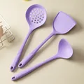 3-piece light purple silicone kitchen utensil set with spatula, ladle, and slotted spoon - Three-Piece Set / Lavender
