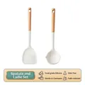 2-piece food-grade white silicone spatula and ladle set with ergonomic wooden handles - New Kitchenware [Spatula And Soup Ladle Set]