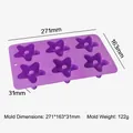 Star-shaped purple 6-cavity silicone baking mold with detailed size measurements. - Star Donut Style (J-250) / Purple