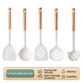 Premium 5-piece white silicone kitchen utensil set with natural wood handles for non-stick - New Kitchenware [5-Piece Home Set]
