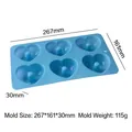 Blue 6-cavity heart-shaped silicone donut baking mold with dimensions - Heart Donut Style (J-251) / Blue