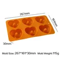 Orange 6-cavity heart shaped silicone baking mold showing 267x161x30mm dimensions - Heart Donut Style (J-251) / Orange