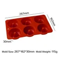 Red 6-cavity silicone donut baking mold with clear dimension markings and product weight - Round Star Base Style (J-252) / Red