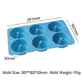 Blue 6-cavity silicone donut mold with dimension annotations - Round Star Base Style (J-252) / Blue