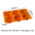 Professional 6-cavity orange silicone donut baking mold with precise size and weight - Round Star Base Style (J-252) / Orange