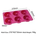 Product specifications for 6-cavity pink silicone donut mold, size 270x162x30mm, 118g - Round Heart Bottom Style (J-253) / Pink