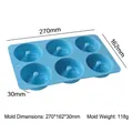 Blue 6-cavity silicone donut mold for DIY baking, size 270x162x30mm, weight 118g - Round Heart Bottom Style (J-253) / Blue
