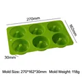 Green 6-cavity silicone donut mold for DIY baking, size 270x162x30mm, 118g weight - Round Heart Bottom Style (J-253) / Green