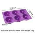 Premium 6-cavity purple silicone donut mold with dimensions for DIY oven baking - Round Heart Bottom Style (J-253) / Purple