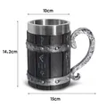 Nordic rune engraved wooden barrel beer mug with stainless steel liner 14.2cm height - Viking Barrel Style (B9132)