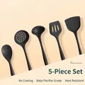 Heat-resistant 5-piece black silicone kitchen utensil set for non-stick cookware - Five-Piece Set / Black
