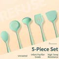 5-piece heat-resistant mint green silicone kitchen utensil set for non-stick pans - Five-Piece Set / Light Green