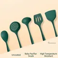 Professional 5-piece dark green food-grade silicone kitchen utensil set for cooking - Five-Piece Set / Dark Green