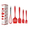 5-piece red heat-resistant silicone kitchen utensil set including whisk and spatulas - Red 5-Piece Set