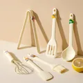 Cream-colored silicone kitchen tool set featuring cute cartoon animal handles on 6 pieces. - Creamy Yellow Cartoon Deluxe 6-Piece Set