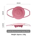 Small pink silicone steamer basket insert with 35cm length and dual handles for kitchen use - Silicone Steamer / Small Pink