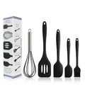 5-piece professional black silicone baking tool set including whisk and spatulas - Black 5-Piece Set