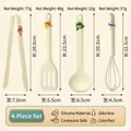 Creamy white silicone kitchen utensil set including tongs, spatula, ladle, and whisk - Creamy Yellow Cartoon Deluxe 4-Piece Set (Beaver Shape)