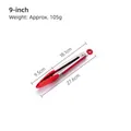 9-inch red stainless steel and silicone kitchen tongs showing detailed dimensions and weight - 9 Inch / White